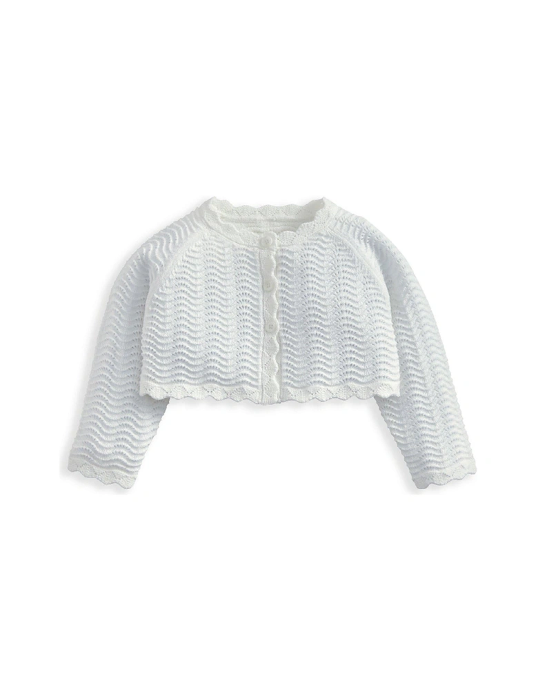 Baby Girls Wavy Stitch Bolero Cardigan - White