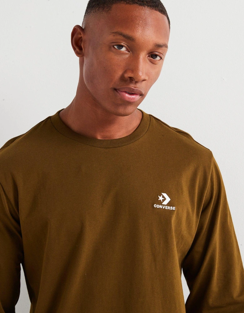 Standard Fit Left Chest Star Chev Emb Long Sleeve T-Shirt - Khaki