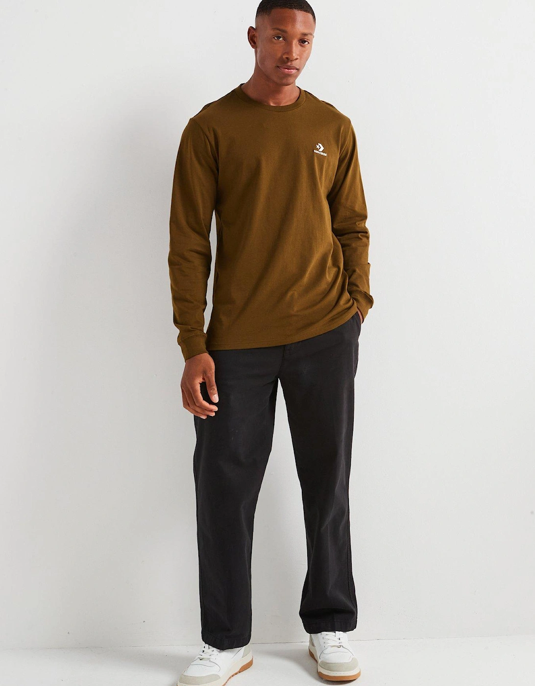 Standard Fit Left Chest Star Chev Emb Long Sleeve T-Shirt - Khaki