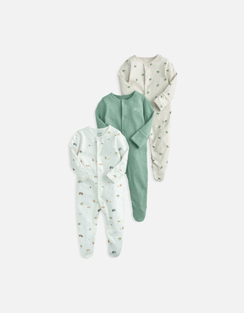 Baby Boys 3 Pack Farmyard Sleepsuits - Multi