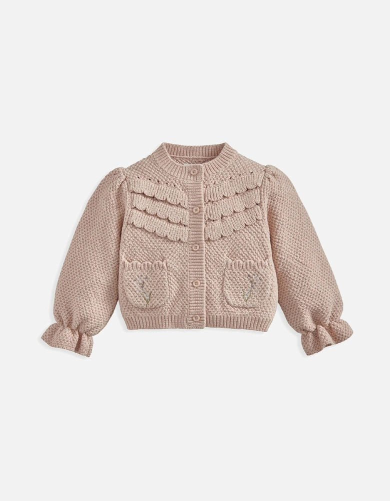 Baby Girls Embroidered Cardigan With Scallop Design - Pink