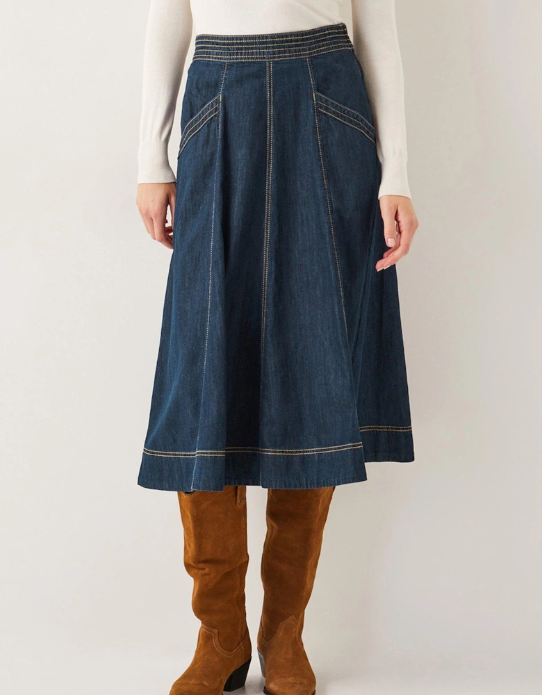 Harper Seamed Skirt - Indigo