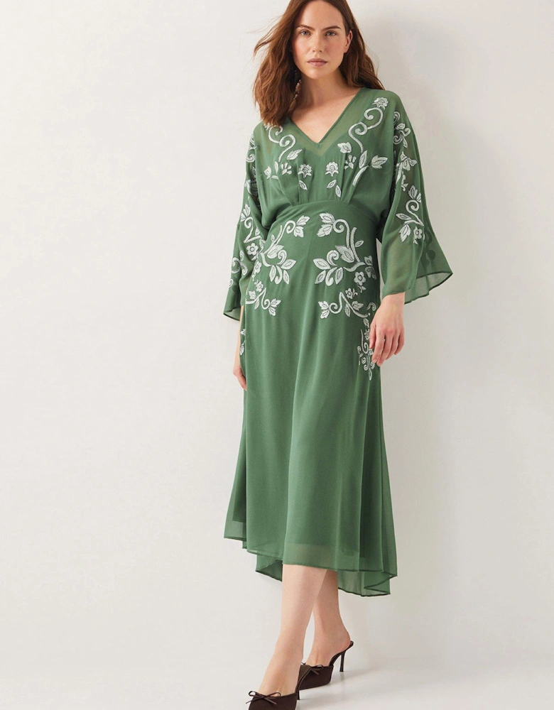 Hannah Embroidered Tea Dress - Green