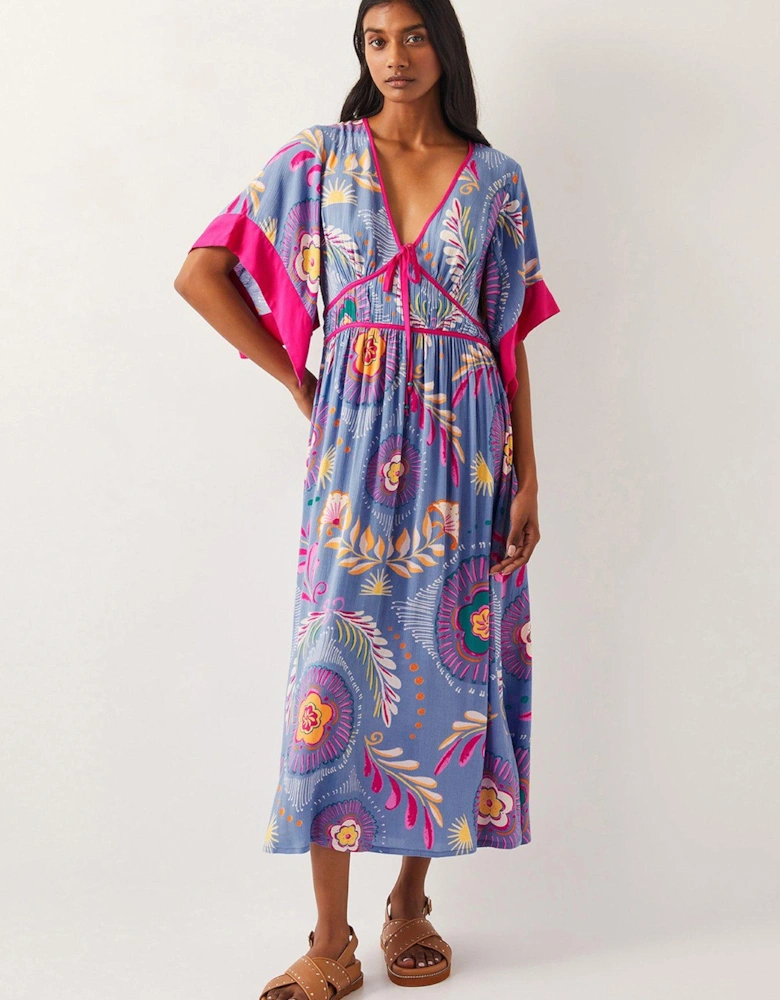 Monika Short Sleeve Floral Print Midi Dress - Blue