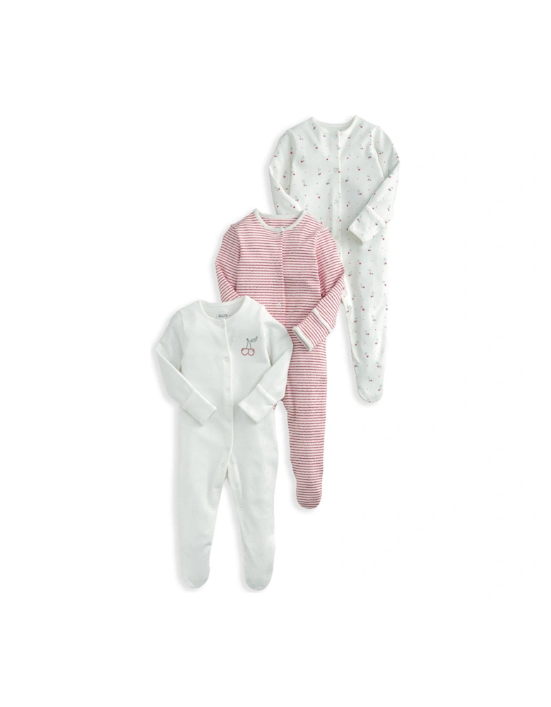 Baby Girls 3 Pack Cherry Sleepsuits - Red