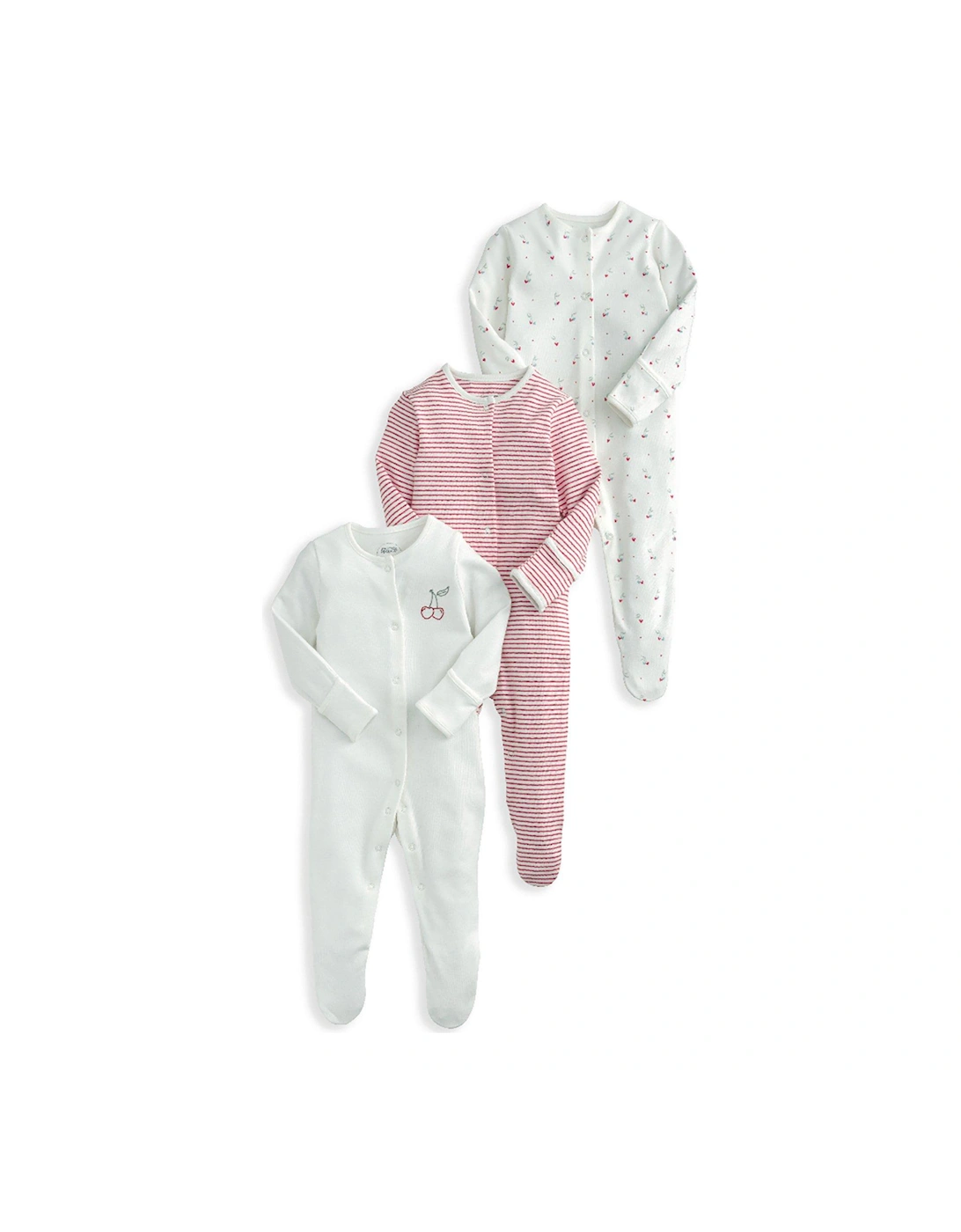 Baby Girls 3 Pack Cherry Sleepsuits - Red, 2 of 1