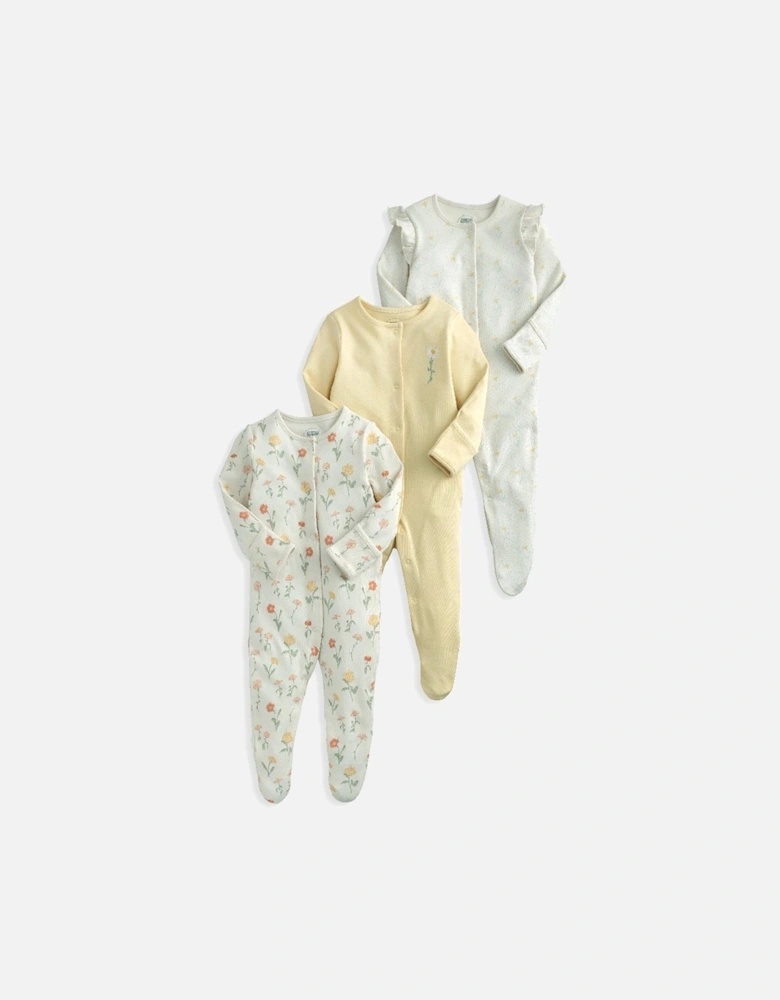 Baby Girls 3 Pack Healing Florals Sleepsuits - Yellow