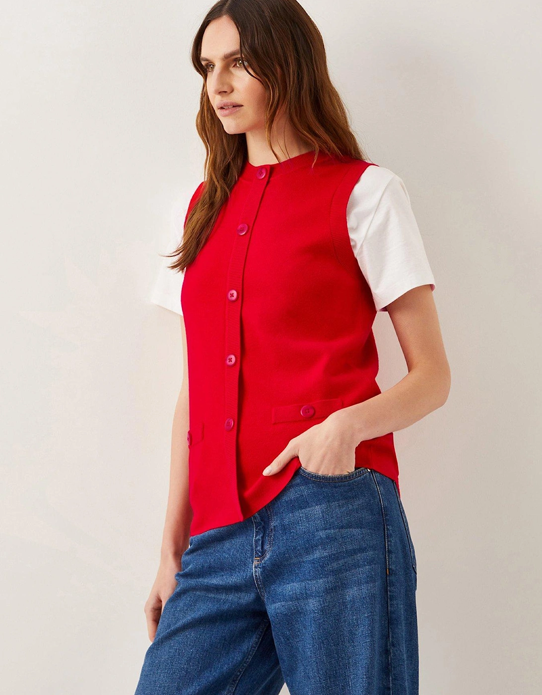 Shaw Sleeveless Knit Jumper - Red, 2 of 1