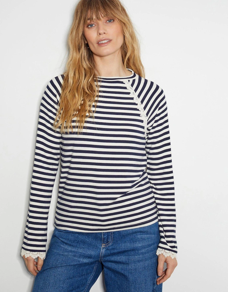 Sadie Stripe Long Sleeve Jersey Top - Navy