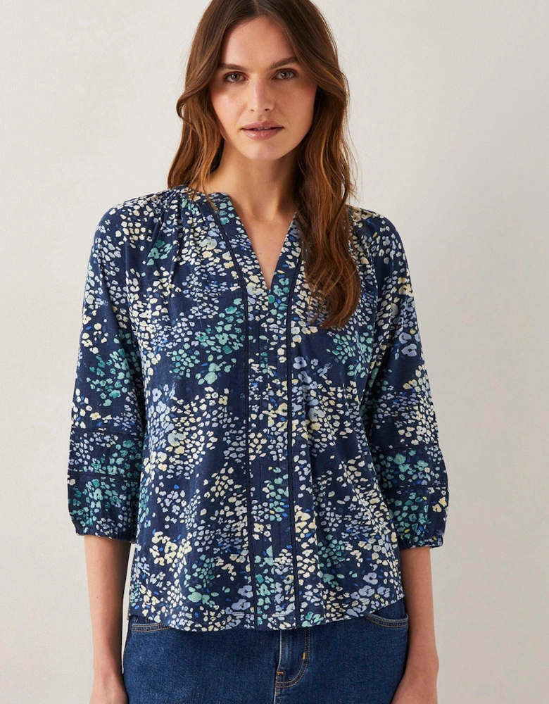 Micola Print Jersey Top - Navy