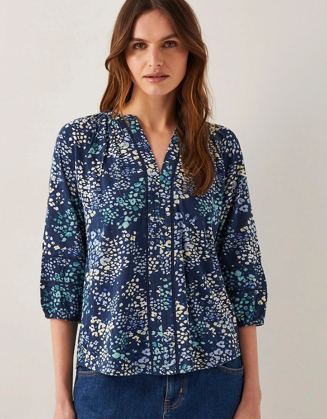 Micola Print Jersey Top - Navy, 2 of 1