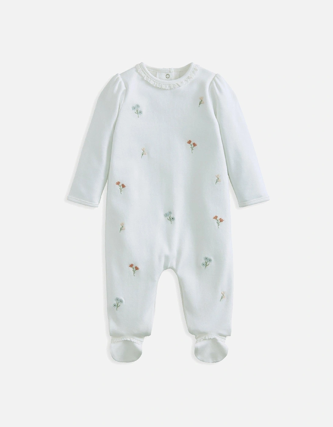 Baby Girls Embroidered Flower Sleepsuit - White, 2 of 1