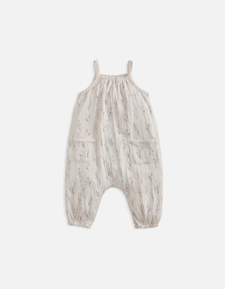 Baby Girls Lavender Print Oversized Romper - Cream