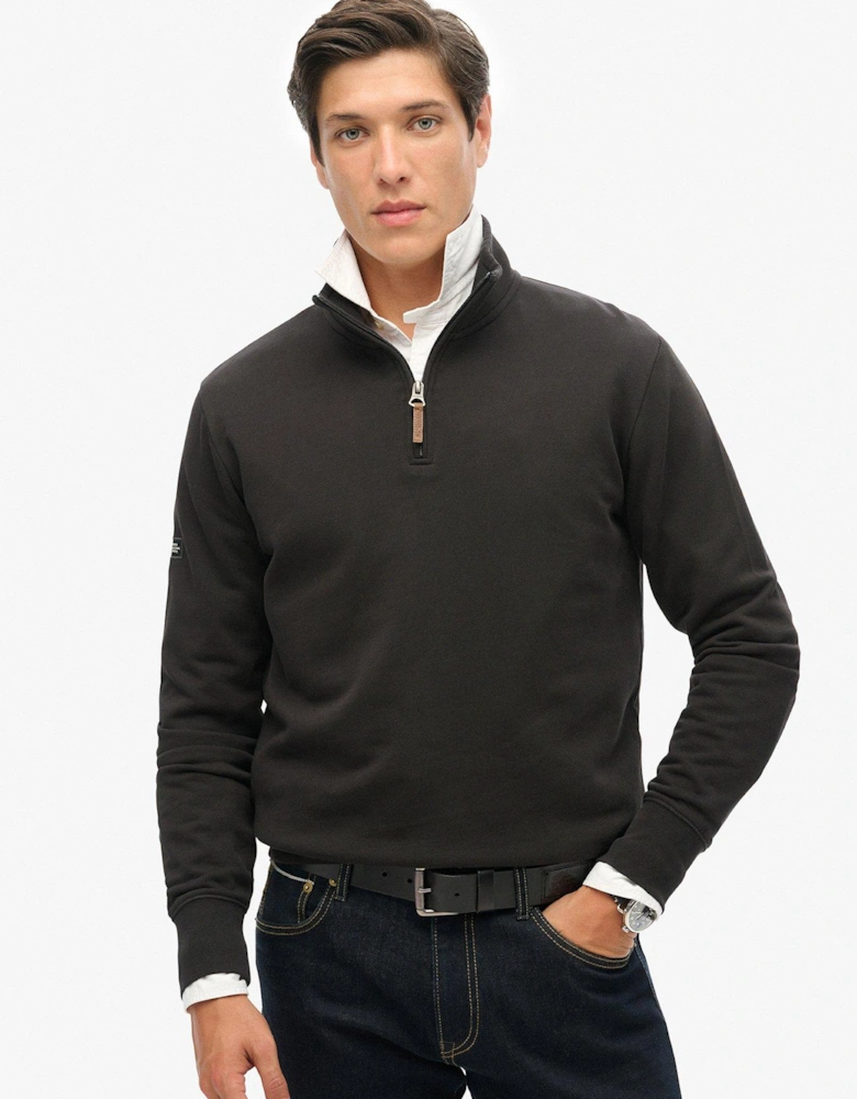 Core Logo Henley Half Zip Sweat Top-Black