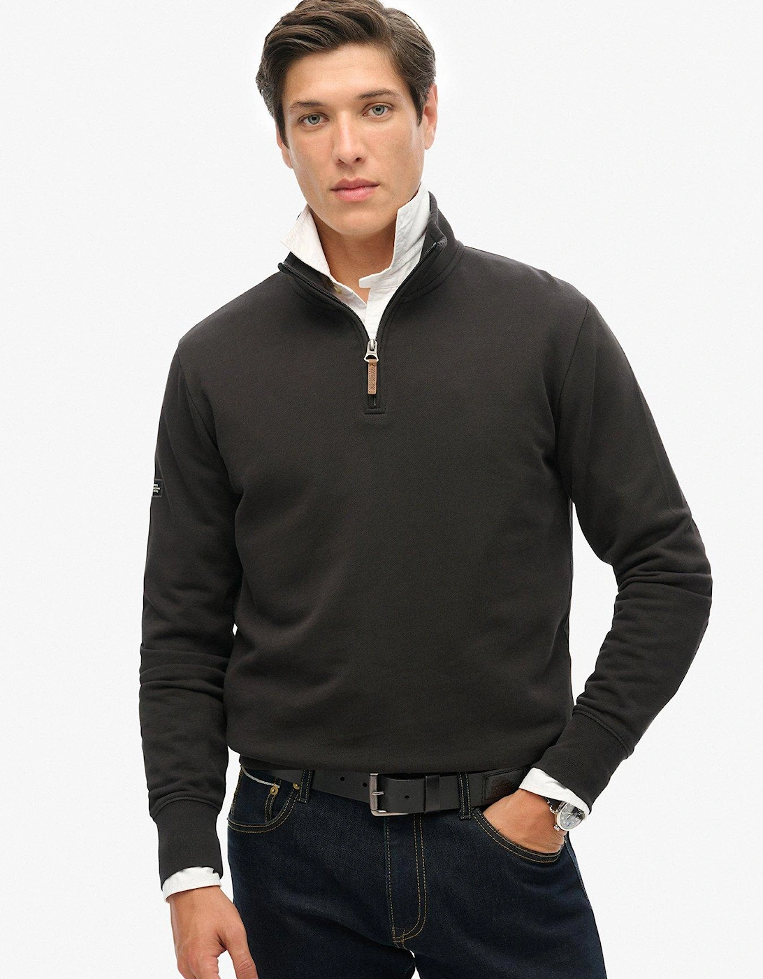 Core Logo Henley Half Zip Sweat Top-Black, 6 of 5