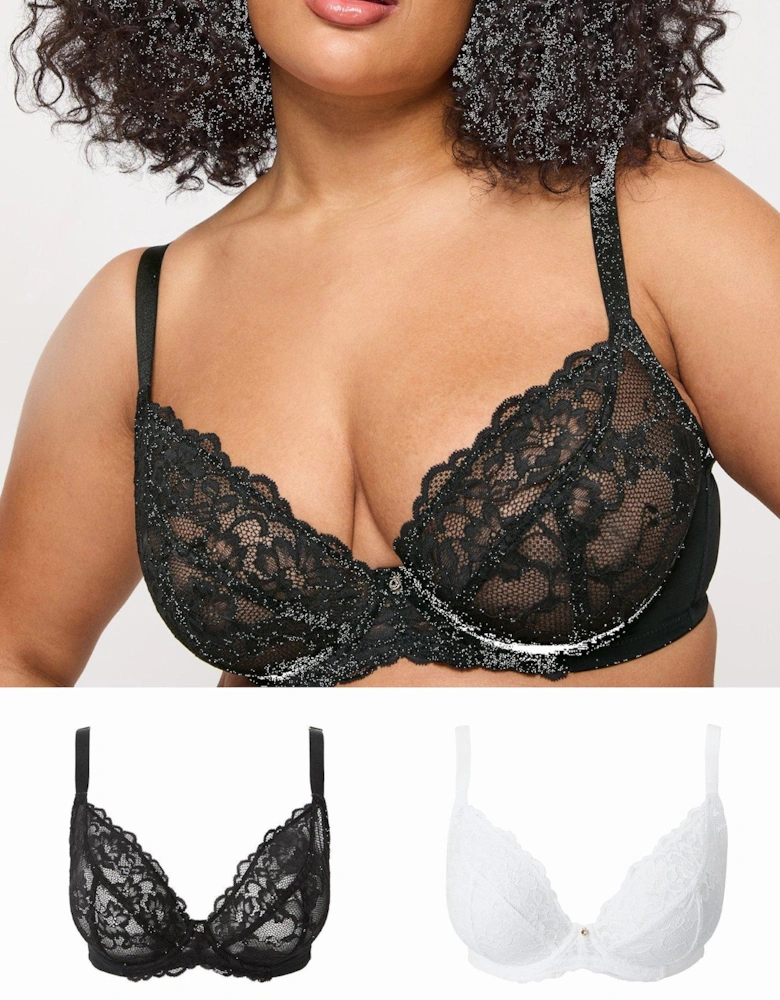 Sexy Lace Non Pad Fb Plunge Black & White DD+