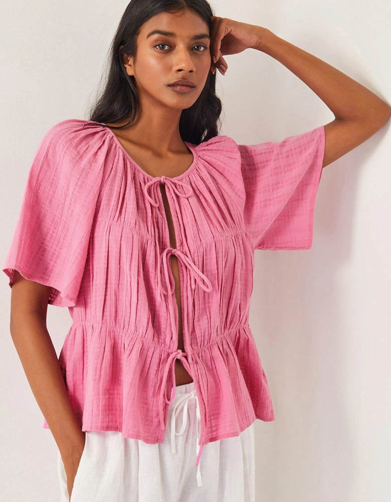 Marlee Short Sleeve Tie-front Top - Pink