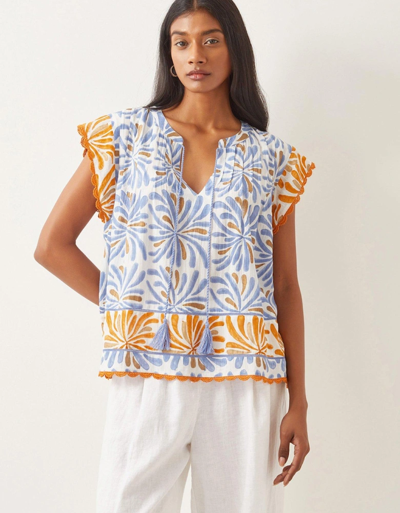 Cece Woodblock Top - Blue