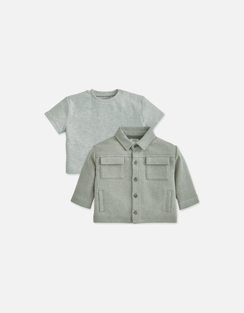 Baby Boys 2 Piece Shacket & Tshirt Set - Grey