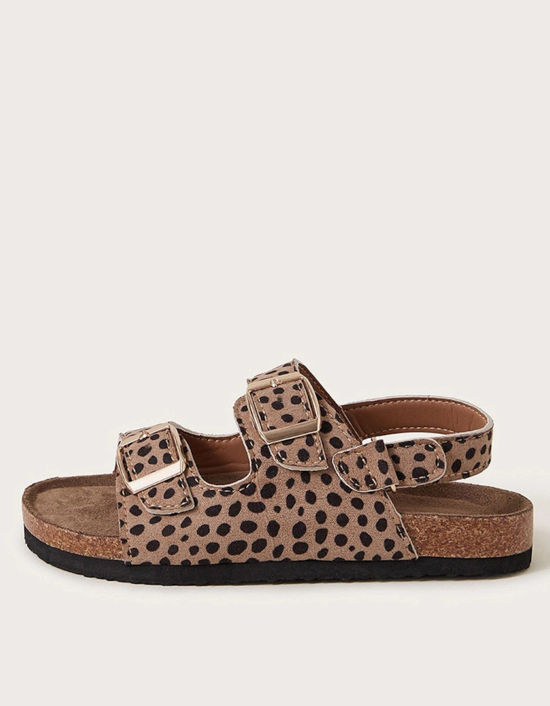 Girls Leopard Sliders With Buckle - Brown