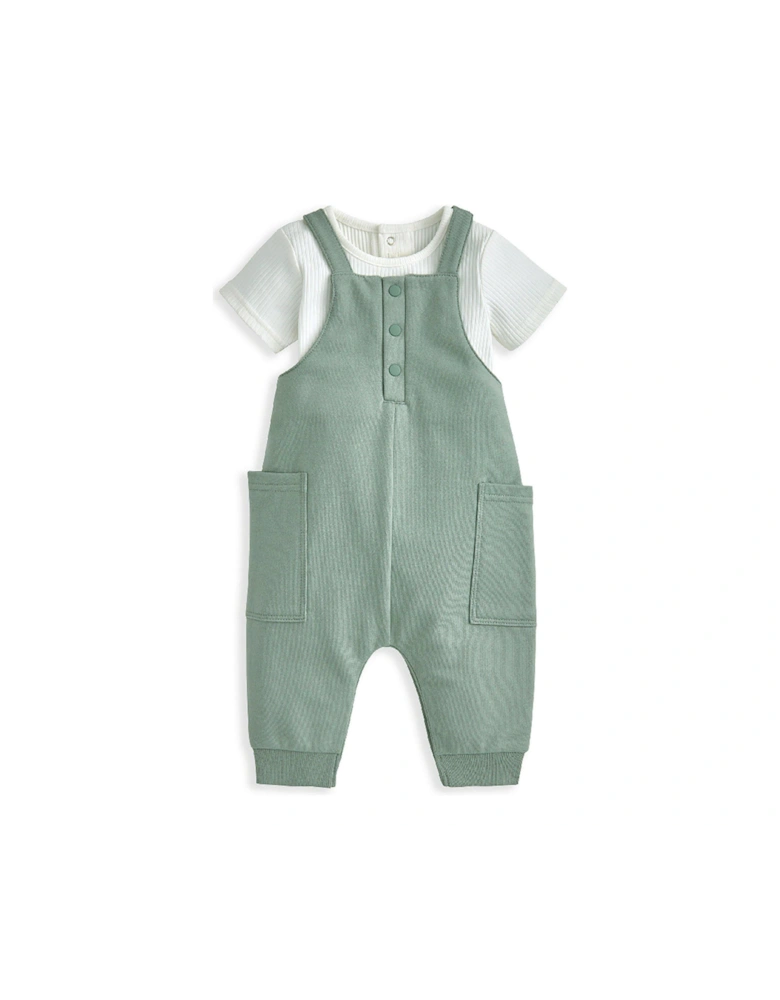 Baby Boys 2 Piece Rib Jersey Bodysuit & Dungaree Set - Green