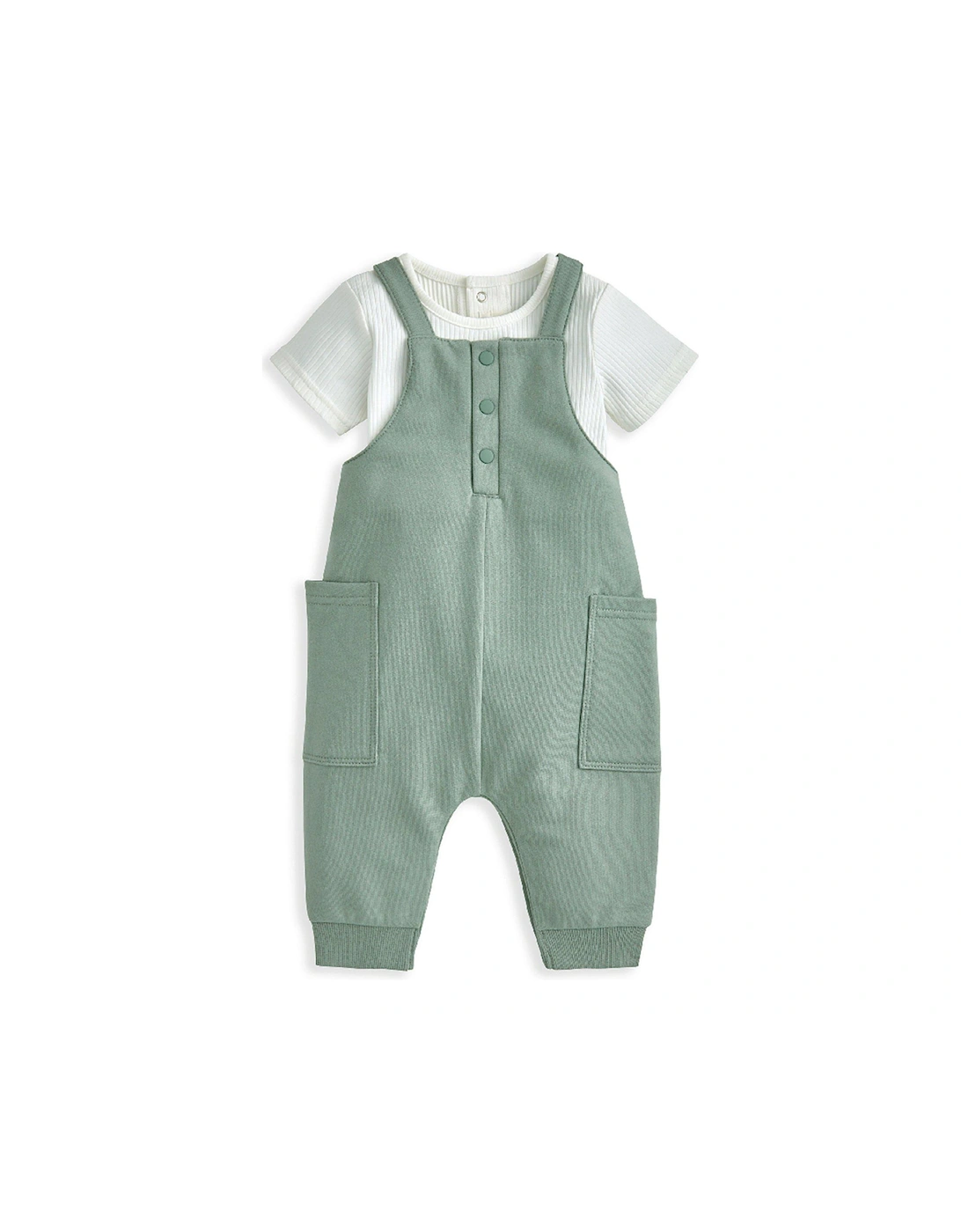 Baby Boys 2 Piece Rib Jersey Bodysuit & Dungaree Set - Green, 2 of 1