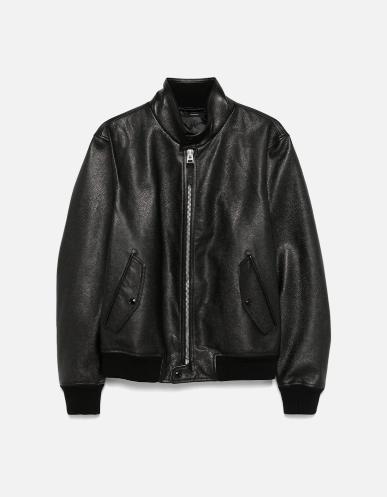 Tumbled Leather Harrington Jacket Black