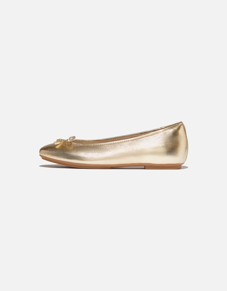 Women's Delicato Bow Soft Metallic-Leather Ballet Flats Platino