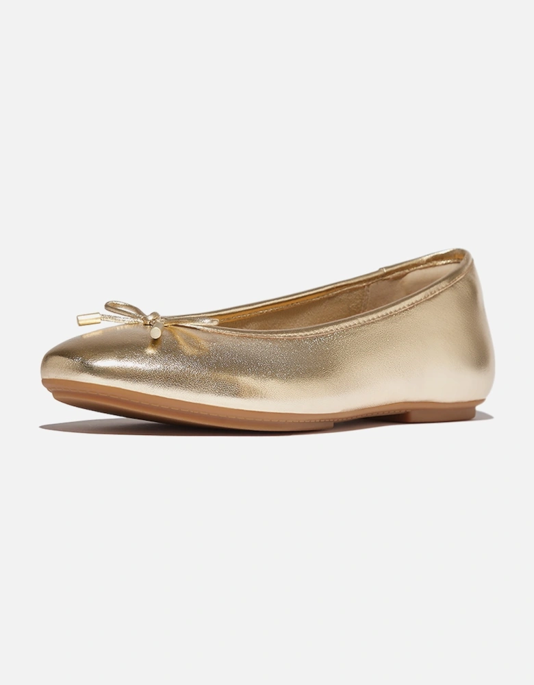 Women's Delicato Bow Soft Metallic-Leather Ballet Flats Platino