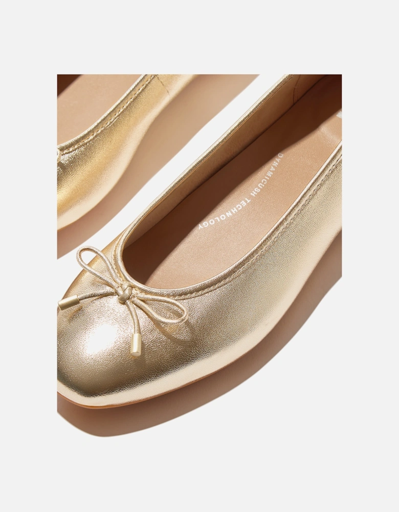 Women's Delicato Bow Soft Metallic-Leather Ballet Flats Platino