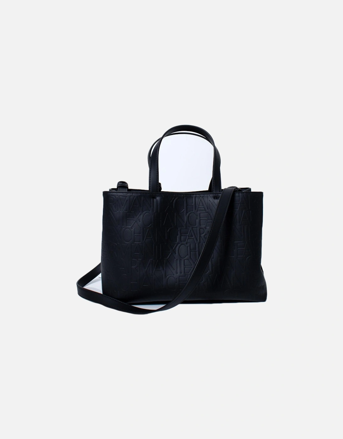 AX Leather Tote Bag Embossed Logo Women - Black