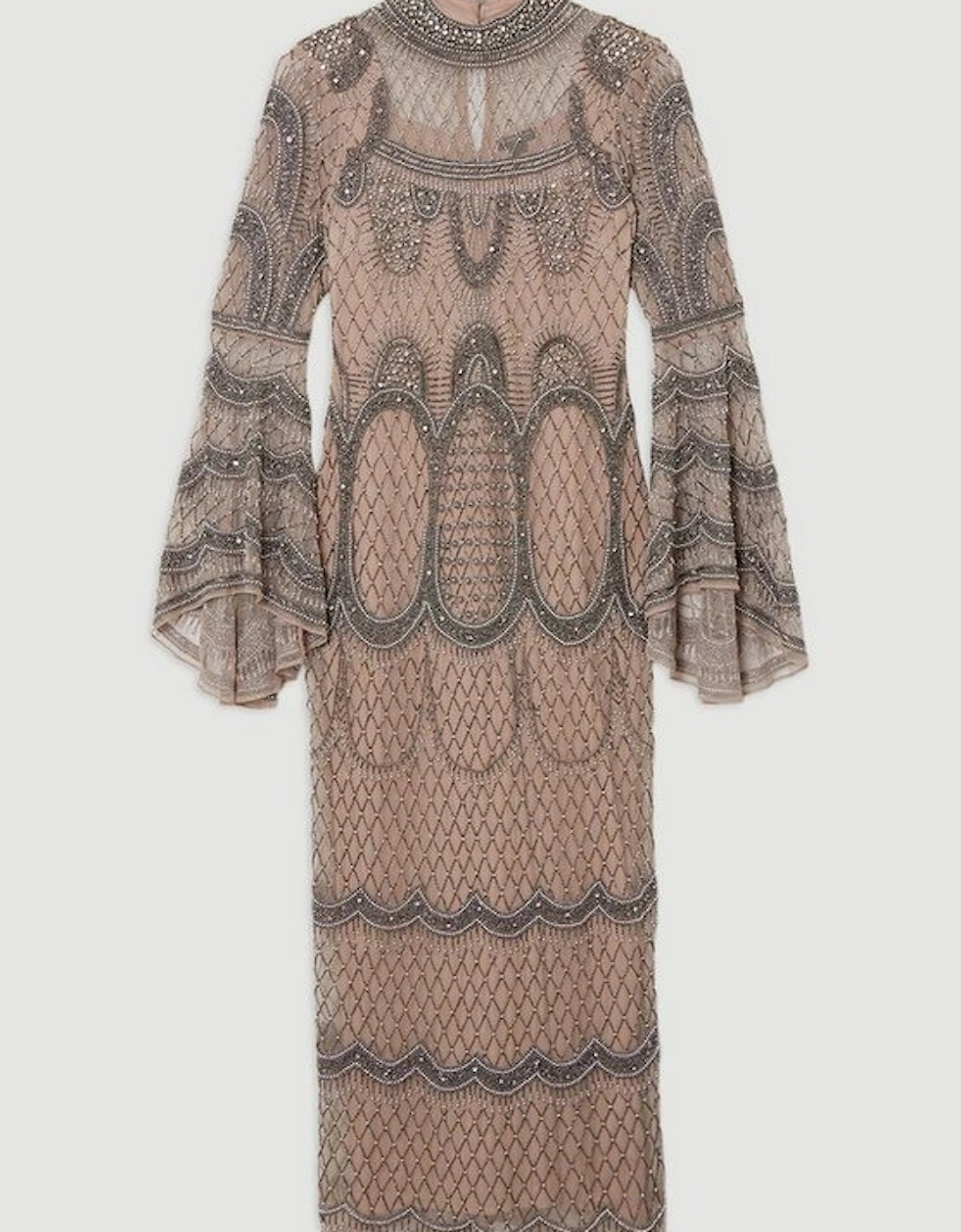 Plus Size Embellished And Beaded Long Sleeve Woven Maxi Dress