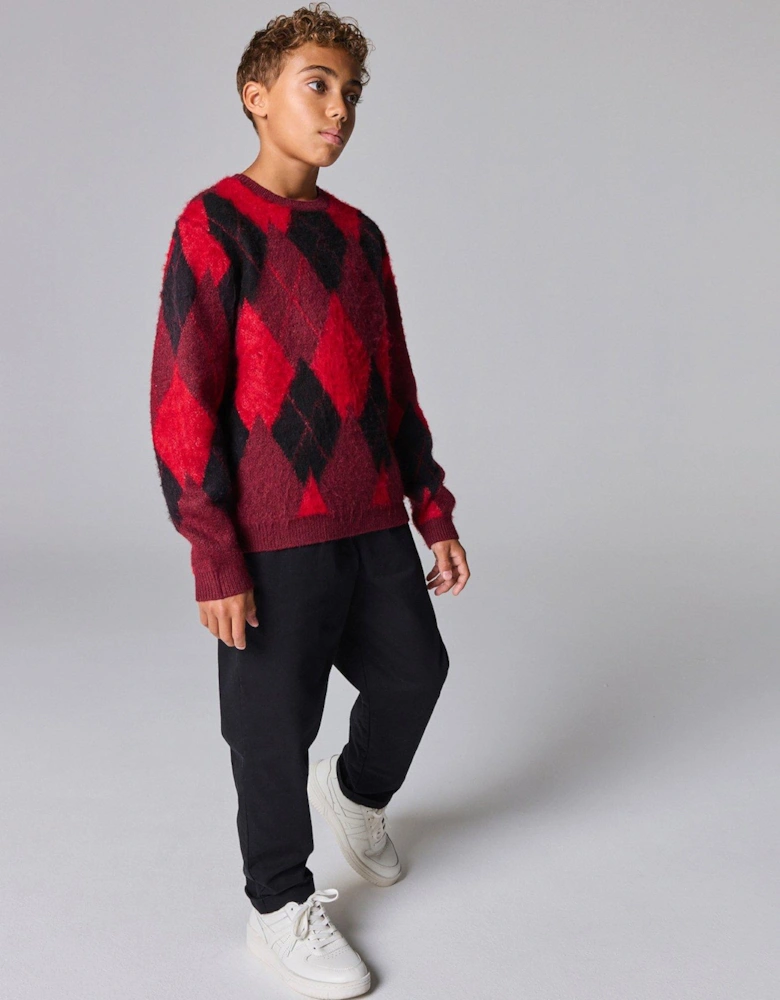 All Saints Boys Argyle Jumper - Red