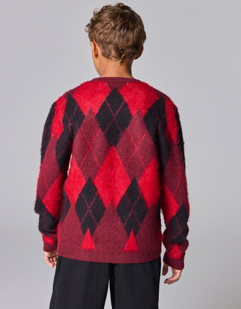 All Saints Boys Argyle Jumper - Red