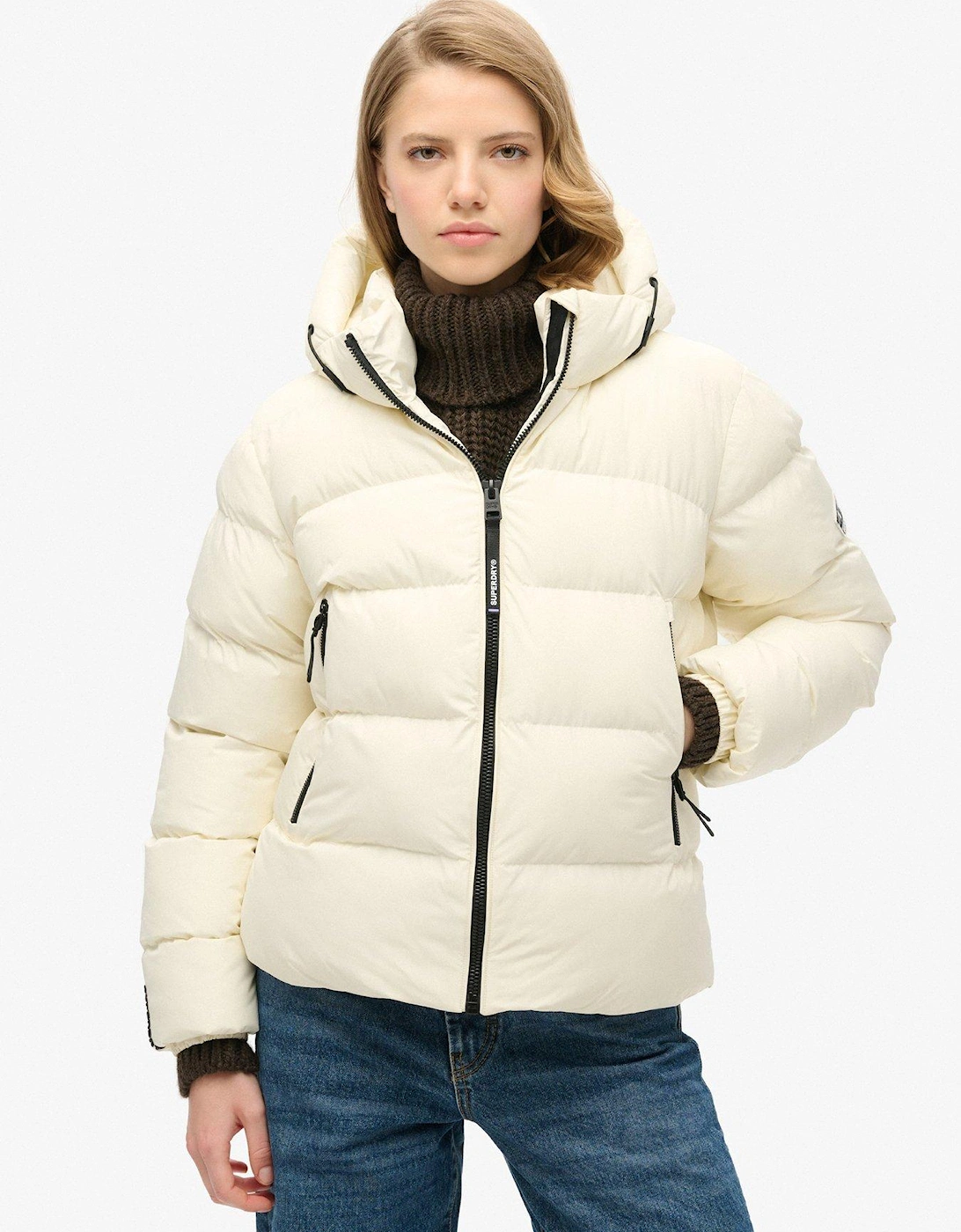 Hooded Sports Padded Jacket - White