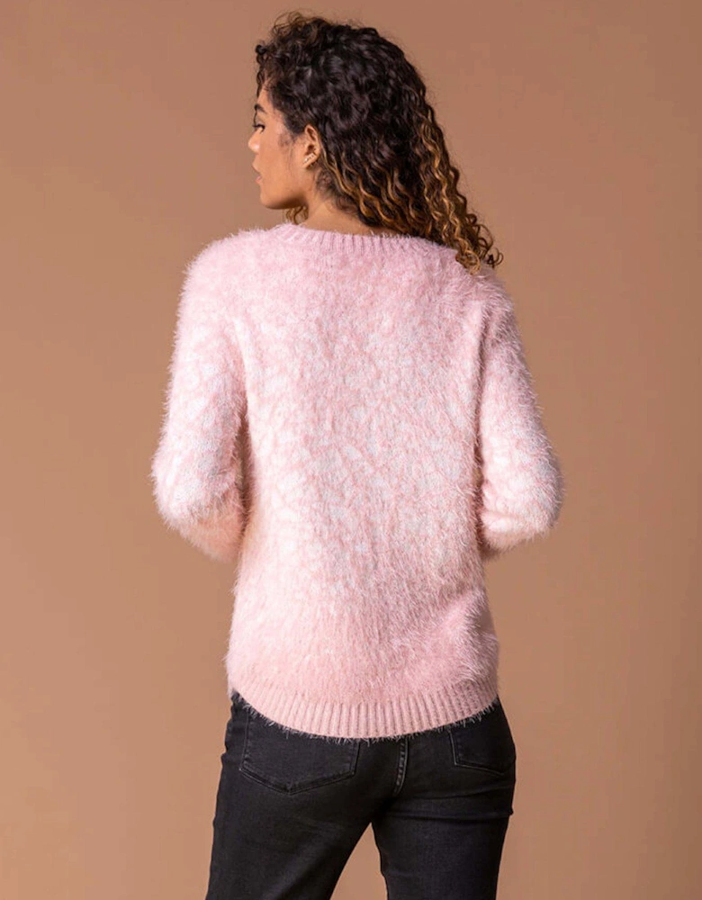 Mosaic Print Fluffy Jumper - Light Pink