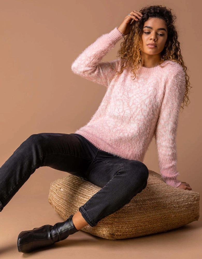 Mosaic Print Fluffy Jumper - Light Pink