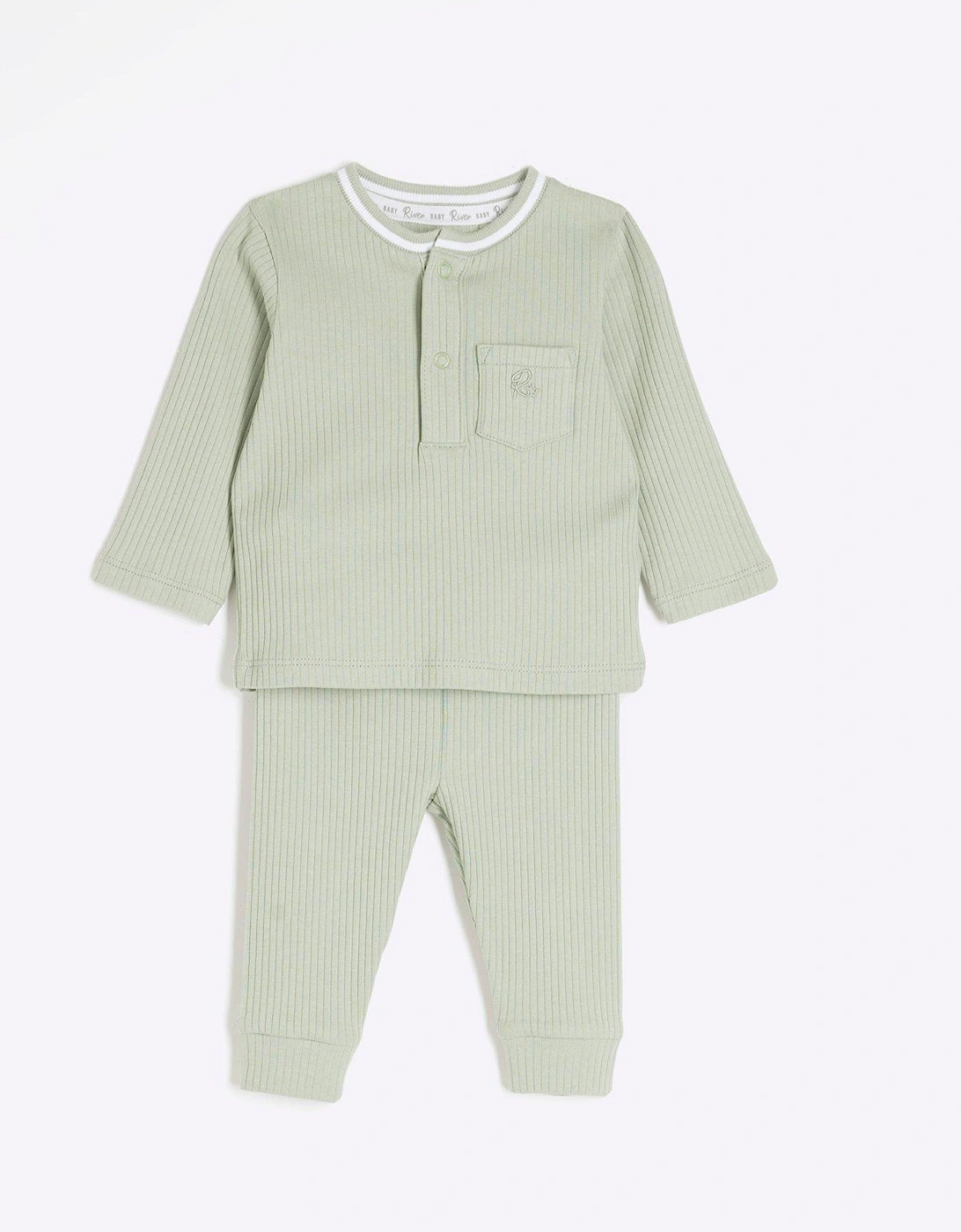 Baby Boys Tipped Rib Jumper Set - Khaki