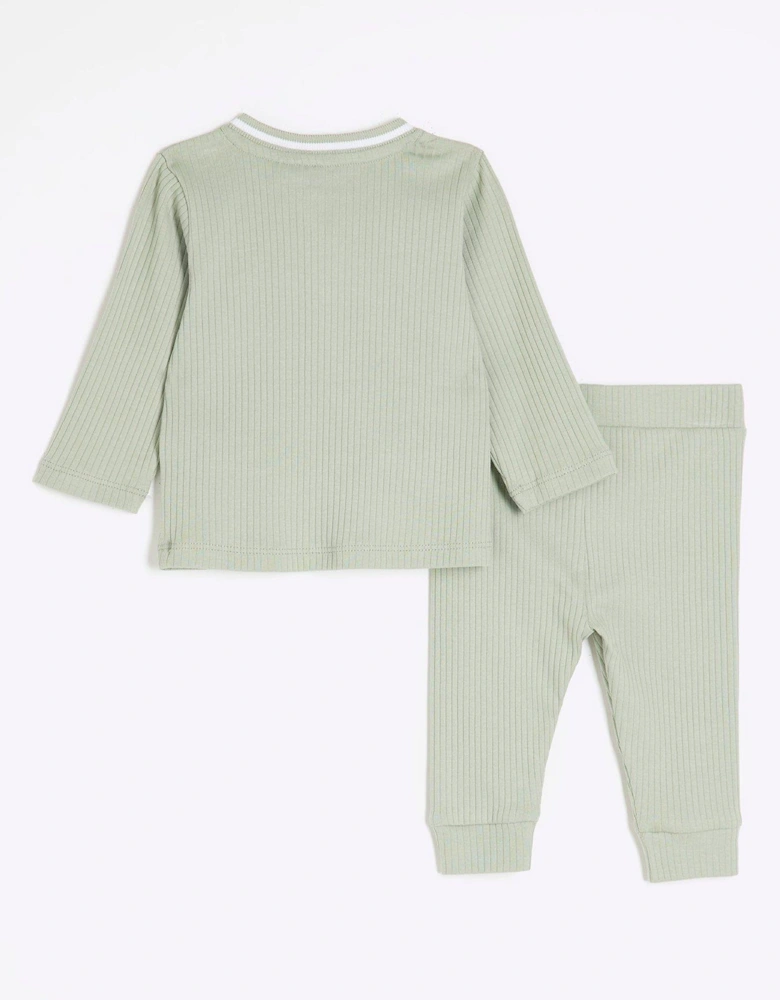 Baby Boys Tipped Rib Jumper Set - Khaki