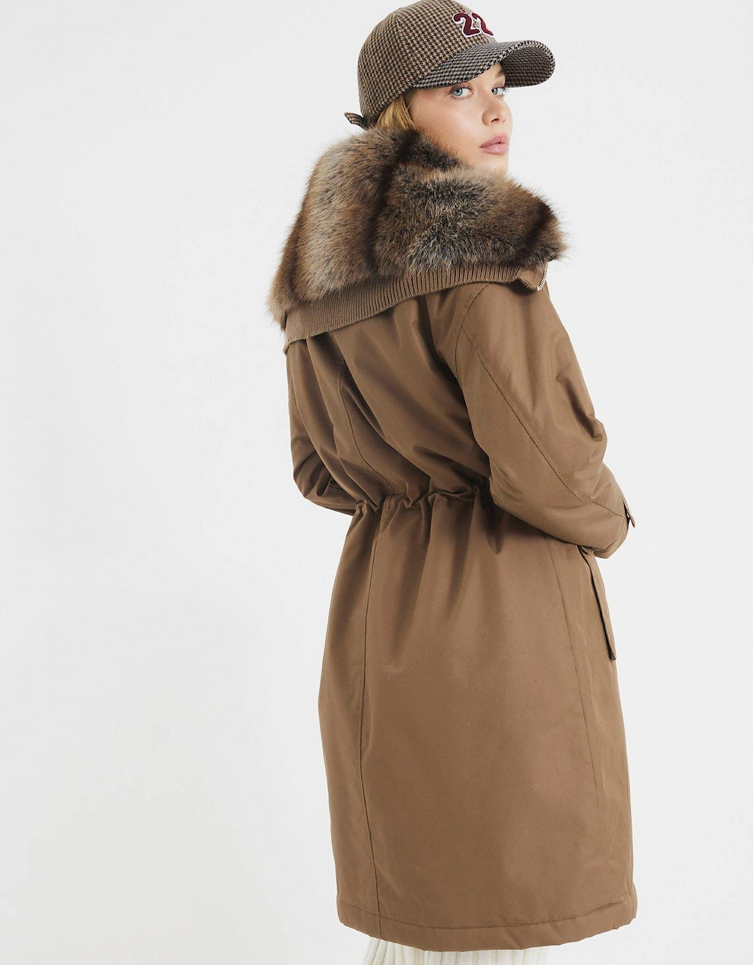 Faux Fur Lined Parka - Dark Khaki