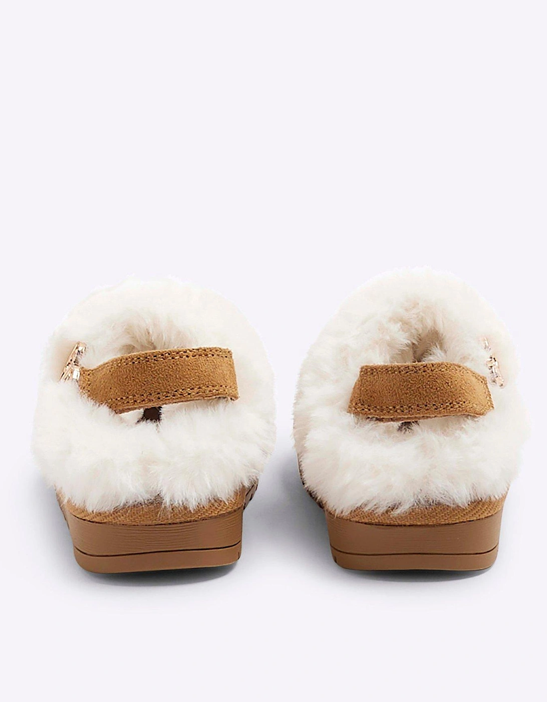 Girls Faux Fur Closed Toe Slippers - Brown