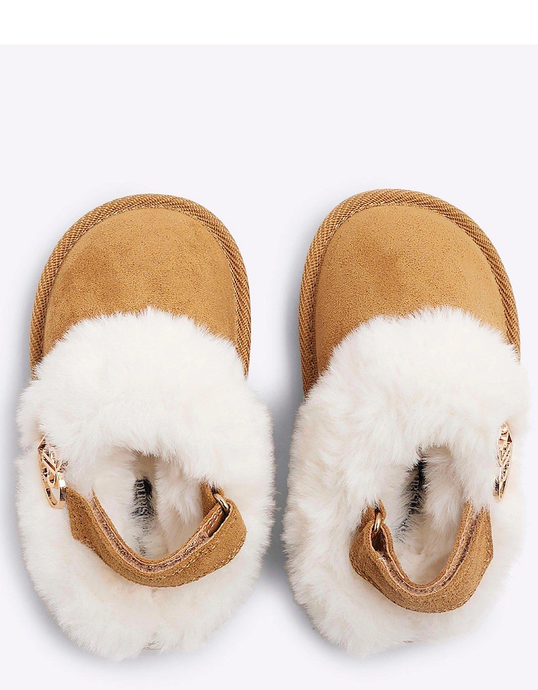 Girls Faux Fur Closed Toe Slippers - Brown