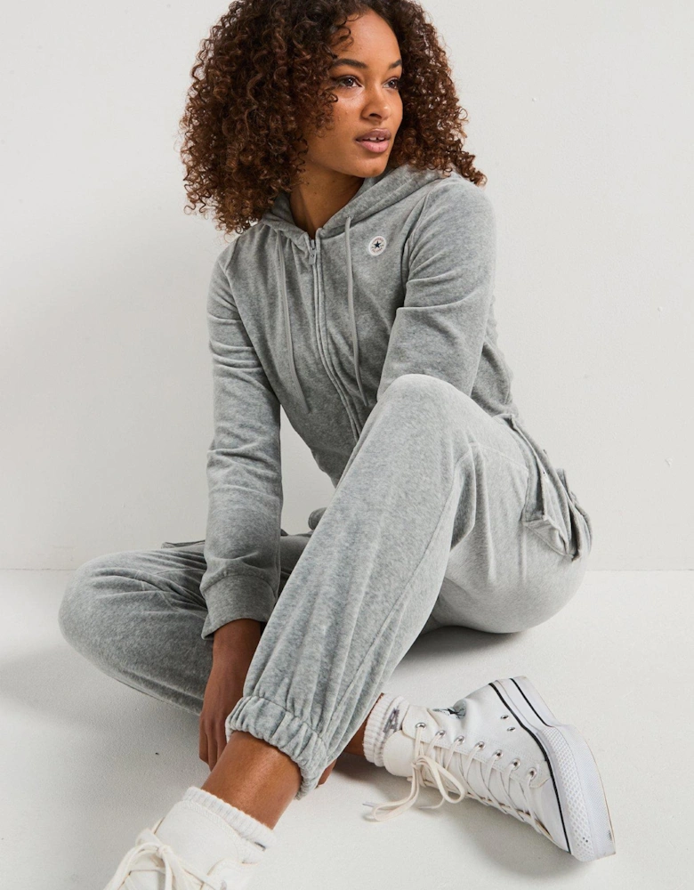 Womens Chuck Hoodie Velour Jacket - Grey