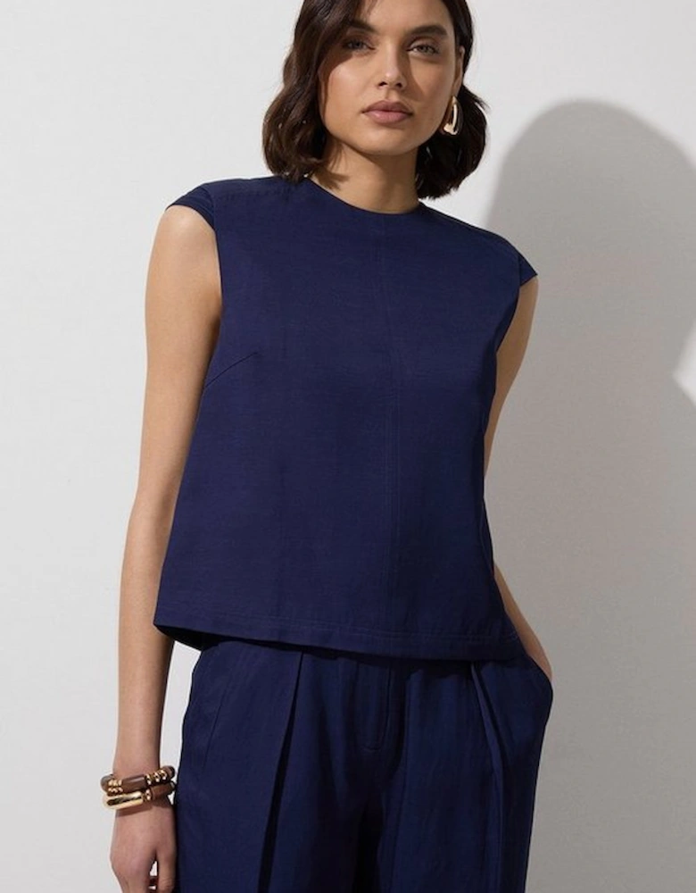 Tailored Viscose Linen Topstitch Detail Top