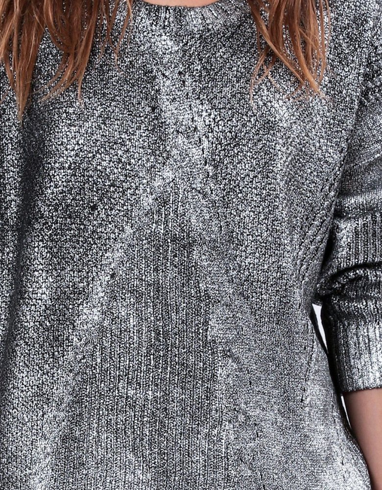 Cable Knit Metallic Jumper - Silver