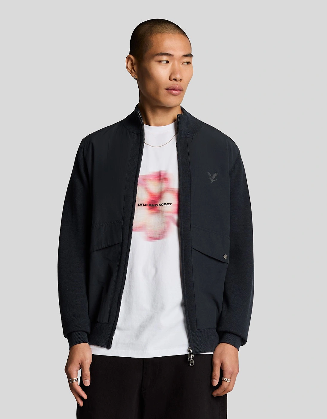 Lyle And Scott Men's Black Milano Hybrid Full Zip Knitted Jacket - : 42/Regular Xl