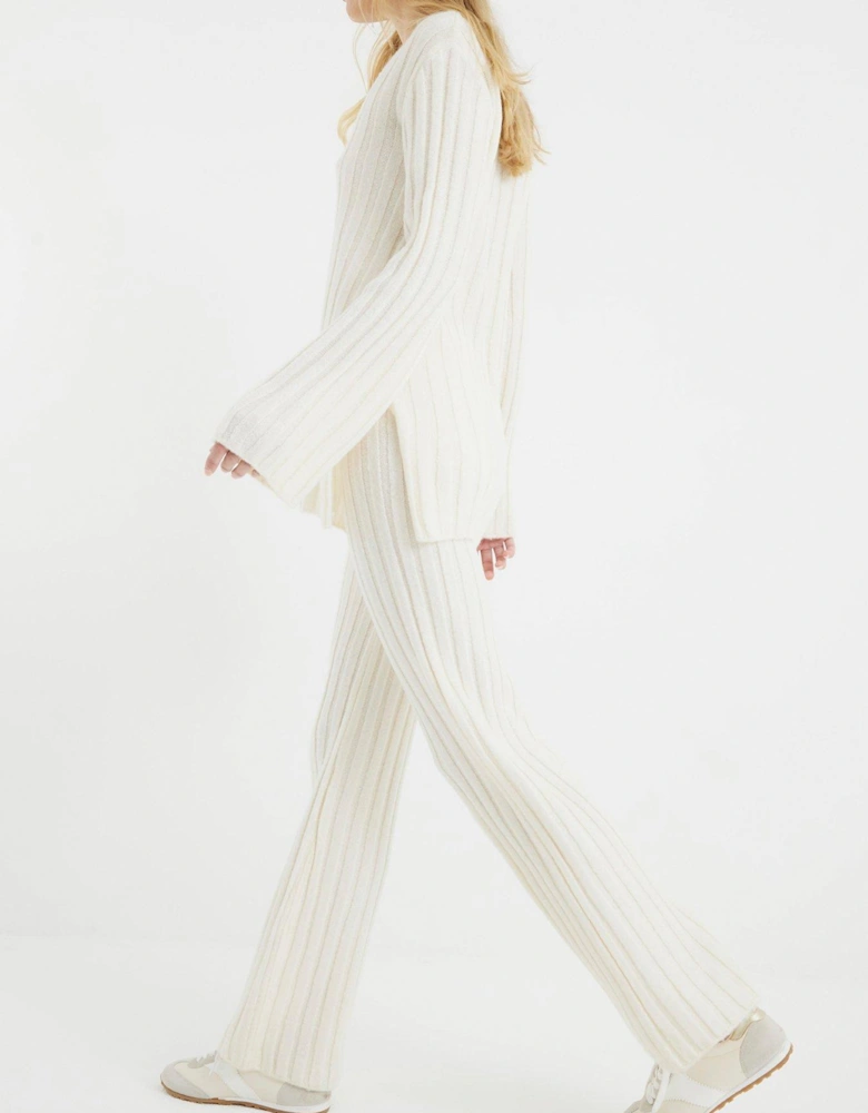 Ribbed Flare Trouser - Cream