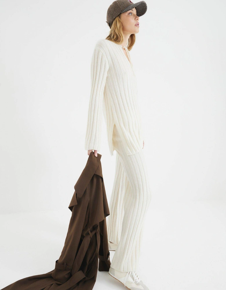 Ribbed Flare Trouser - Cream