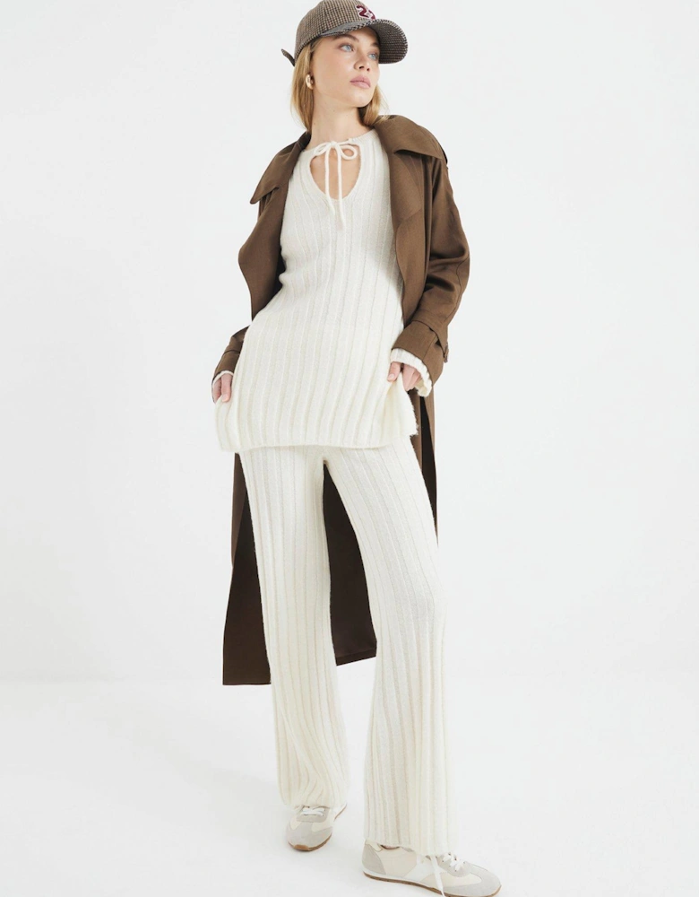 Ribbed Flare Trouser - Cream