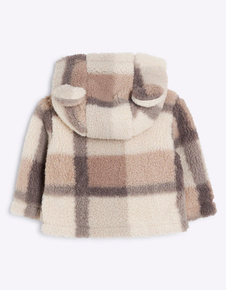 Baby Boy Borg Checked Coat - Cream